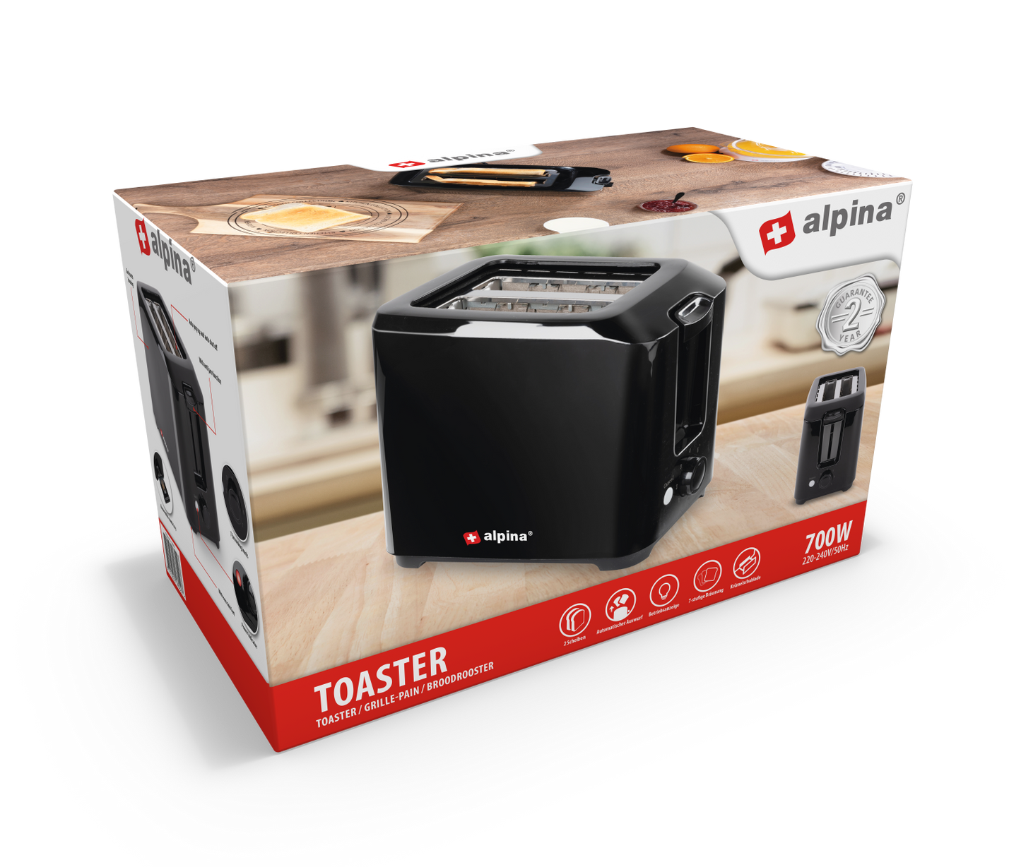 Toaster 700W Pl Black