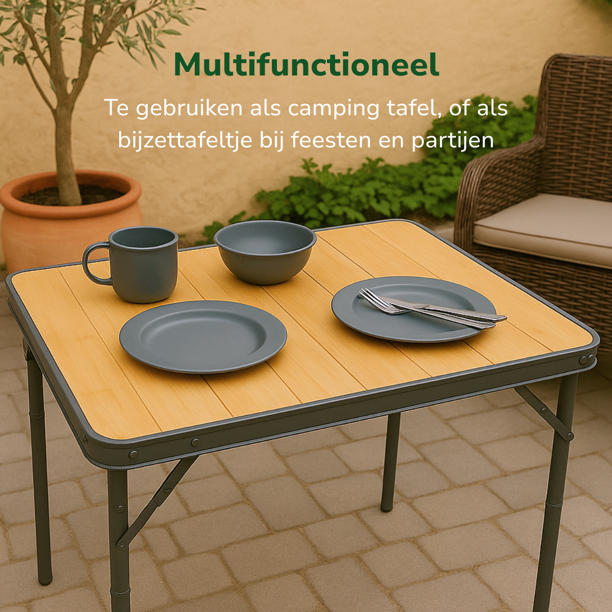 Camp Active Campe Active Campingtafel Inklapbaar - Inklaptafel - Opvouwbare Tafel - Vouwtafel - Inklapbare Tafel - In Hoogte Verstelbaar- 75 X 55 X 31 - 71 Cm - Bamboe En Aluminium