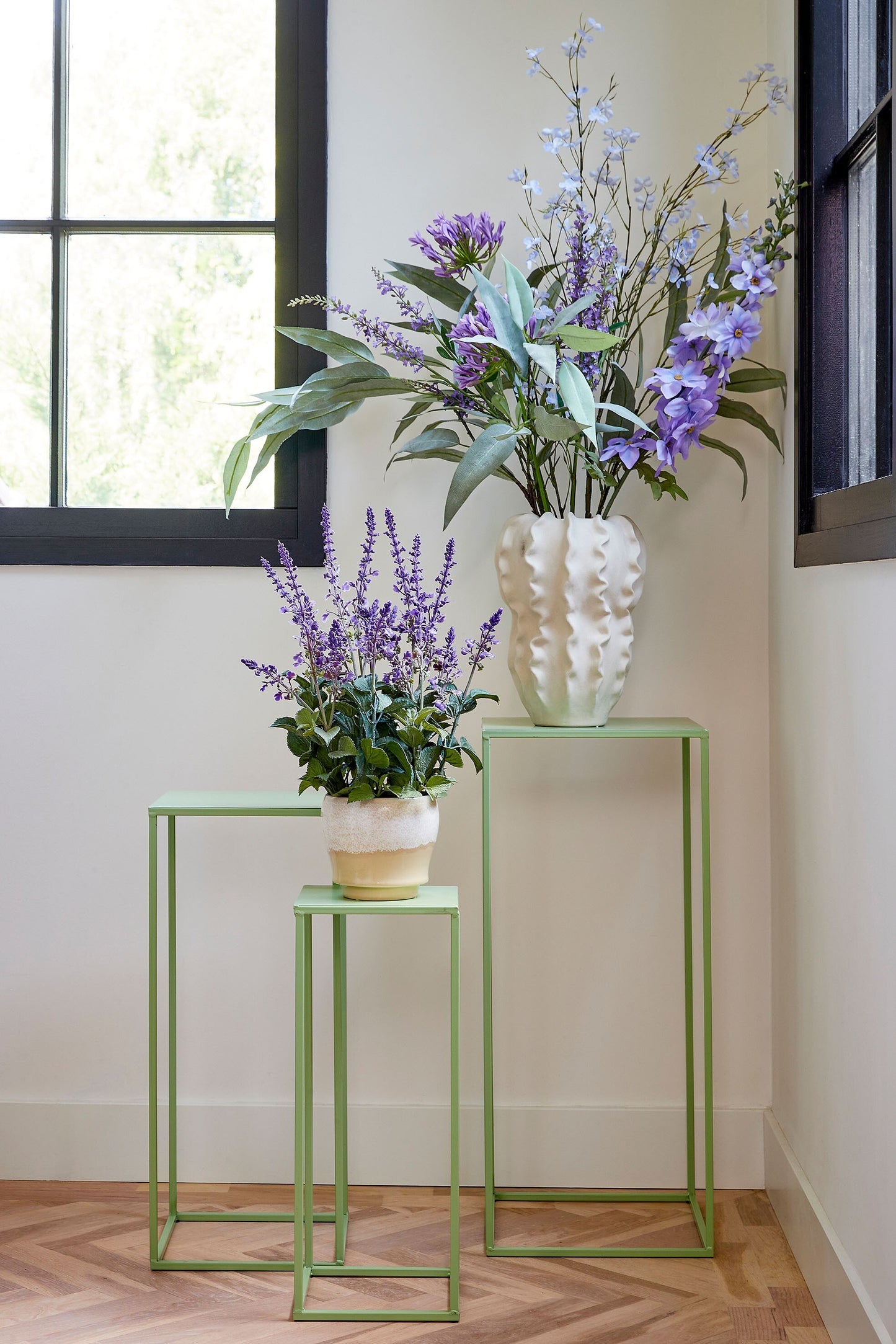 Quinty Side Table - Set Of 3 - L30 X W30 X H70 Cm - Iron - Light Green