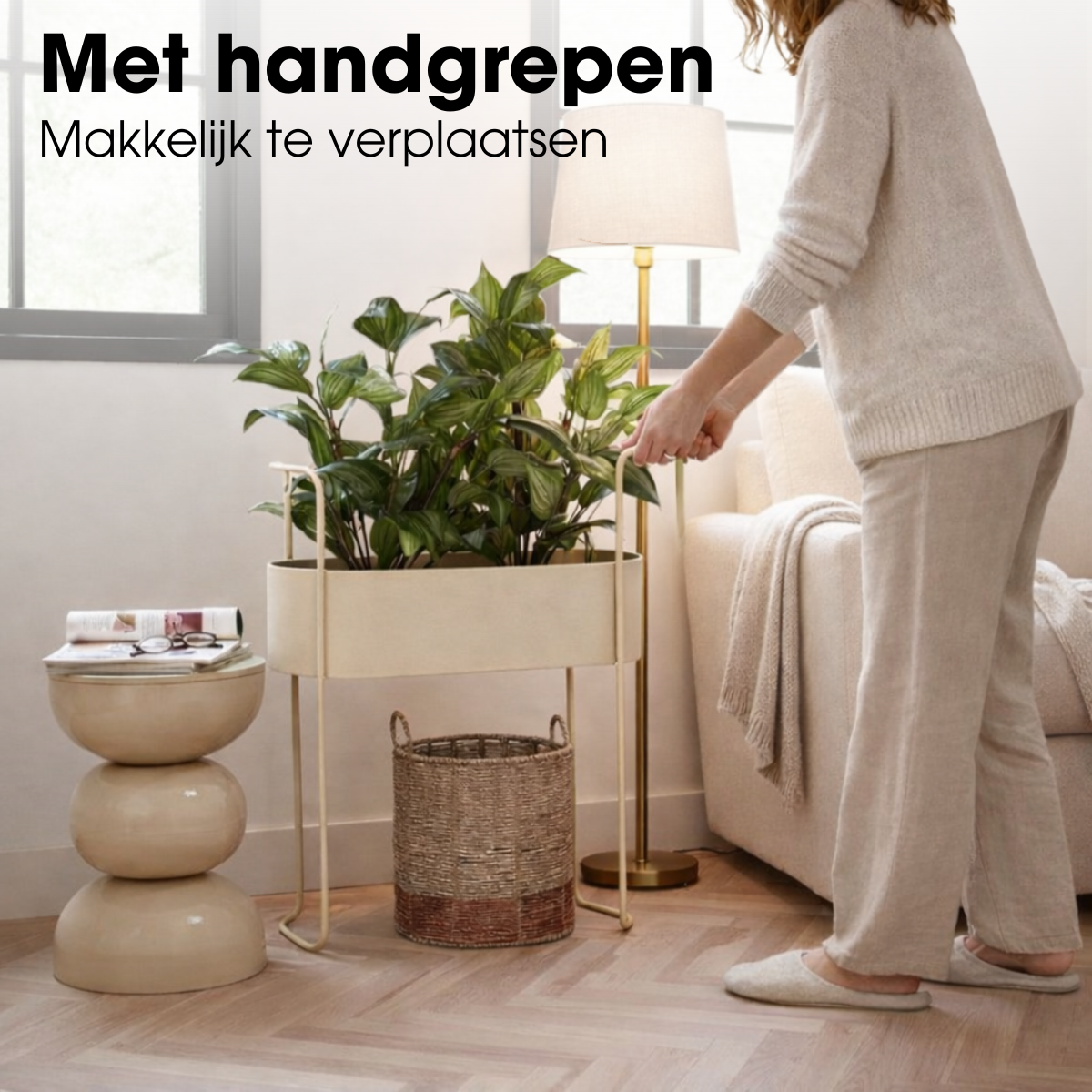 Moritz Bloempot Op Standaard Beige