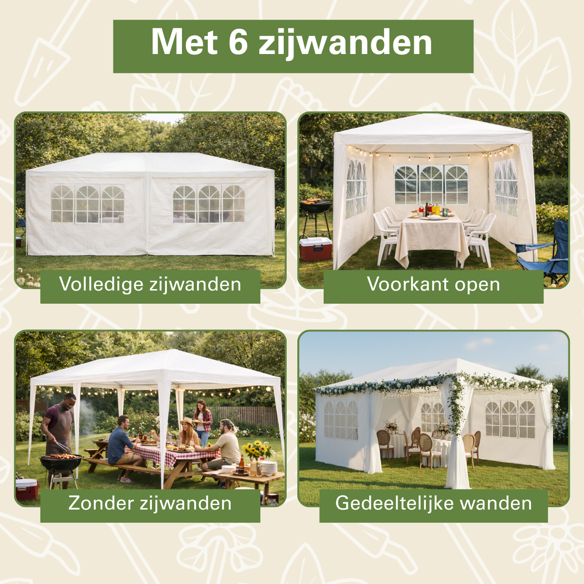 Kinzo Partytent - 6 Zijwanden - 3 X 6 M - Wit