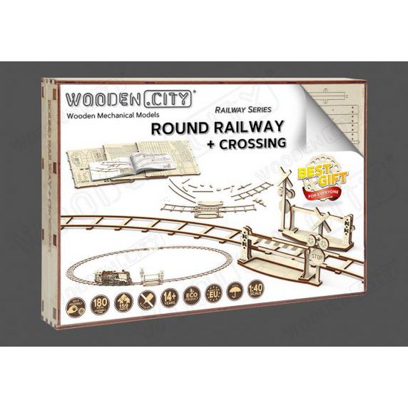 3D Houten Puzzel, Wooden City, Rails Rond Met Overweg, Wr324, 470X149X12Cm