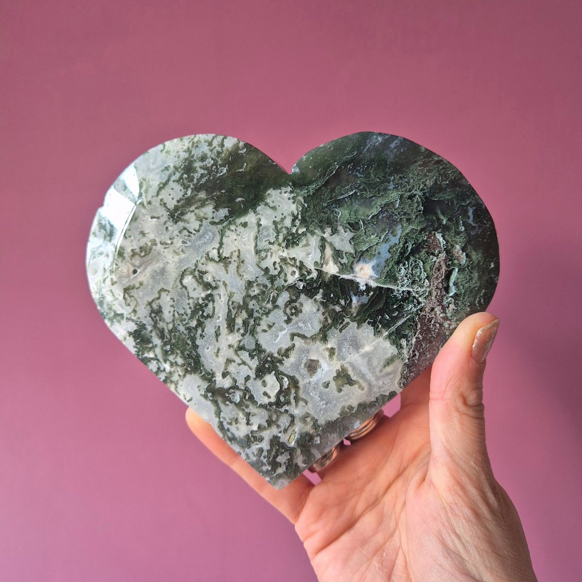 Xl Edelsteen Druzy Mosagaat Hart Op Metalen Standaard – #129 470Gram