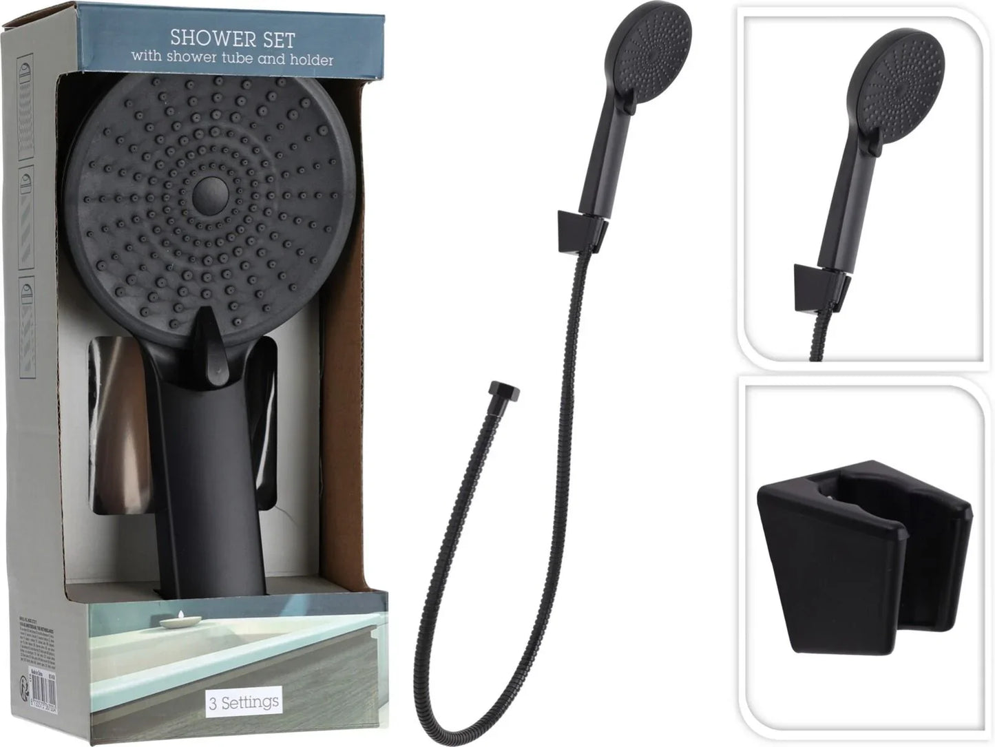 Bathroom Solutions Doucheset - Douchekop Met Doucheslang En Houder - 3 Standen - Zwart