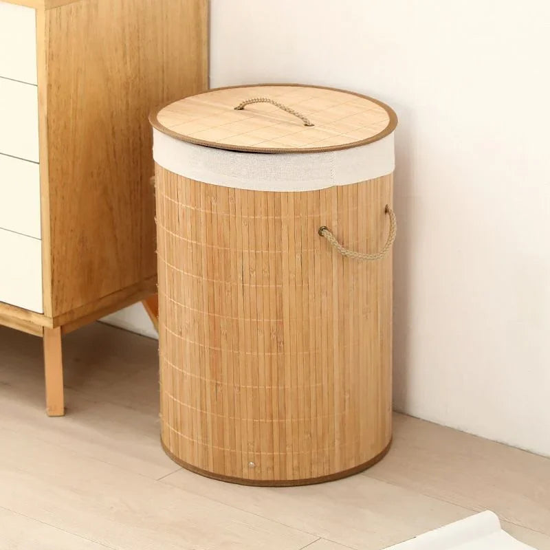 Ceruzo Wasmand Met Deksel - Bamboe - Rond - 48 Liter
