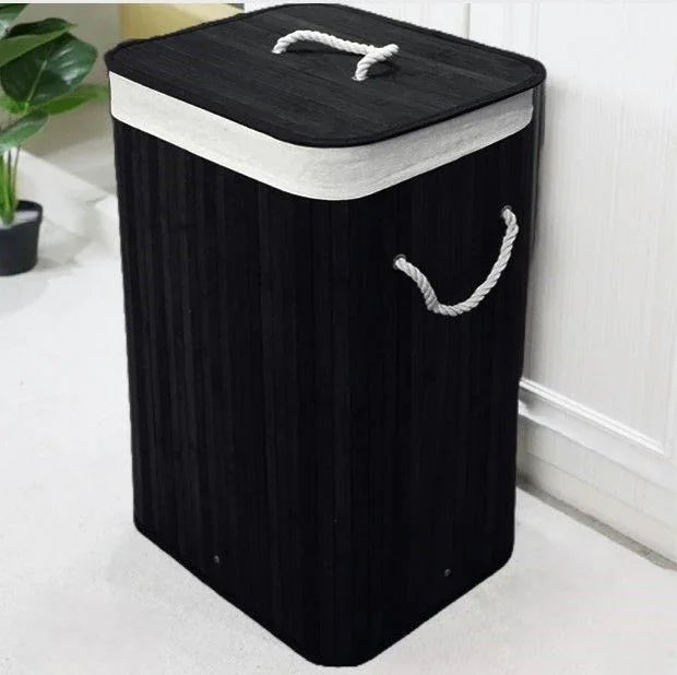 Ceruzo Bamboe Wasmand Met Deksel - 72L - Zwart