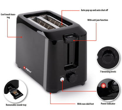 Toaster 700W  Pl Black