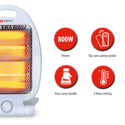Alpina Elektrische Kachel Lq001 - Halogeen Heater - 2 Warmtestanden - 800W