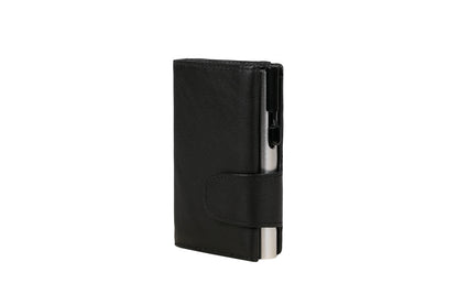 Juscha Ju-962201 Pasjeshouder Clicksafe Rfid Nappaleer Zw/Zi 8 Pasjes Met Opbergvak Voor Muntgeld