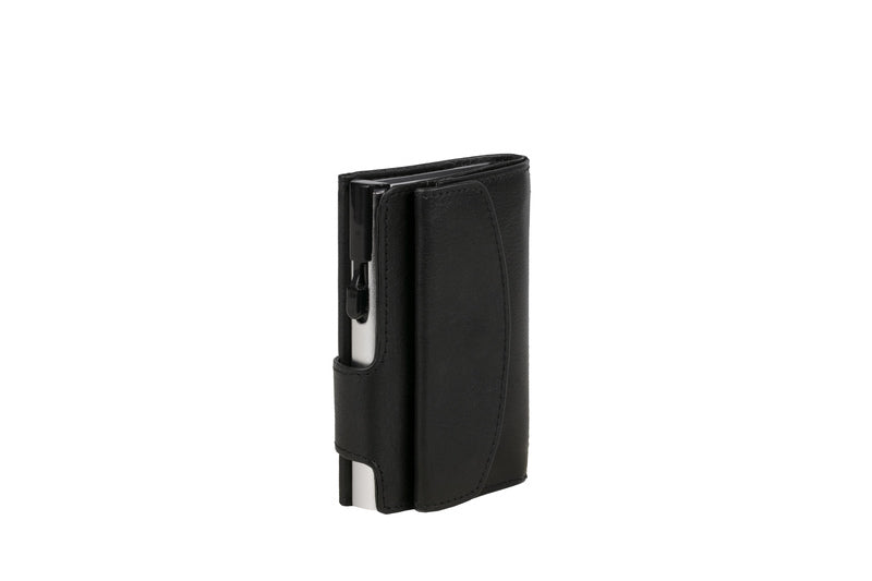 Juscha Ju-962201 Pasjeshouder Clicksafe Rfid Nappaleer Zw/Zi 8 Pasjes Met Opbergvak Voor Muntgeld