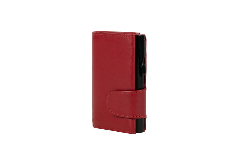Juscha Ju-961203 Pasjeshouder Clicksafe Rfid Nappaleer Ro/Zw 8 Pasjes Met Opbergvak Voor Muntgeld