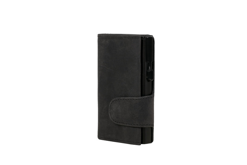 Juscha Ju-961301 Pasjeshouder Clicksafe Rfid Jachtleer Zw/Zw 8 Pasjes Met Opbergvak Voor Muntgeld