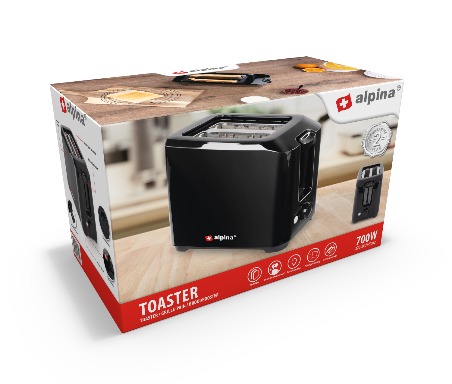 Toaster 700W  Pl Black