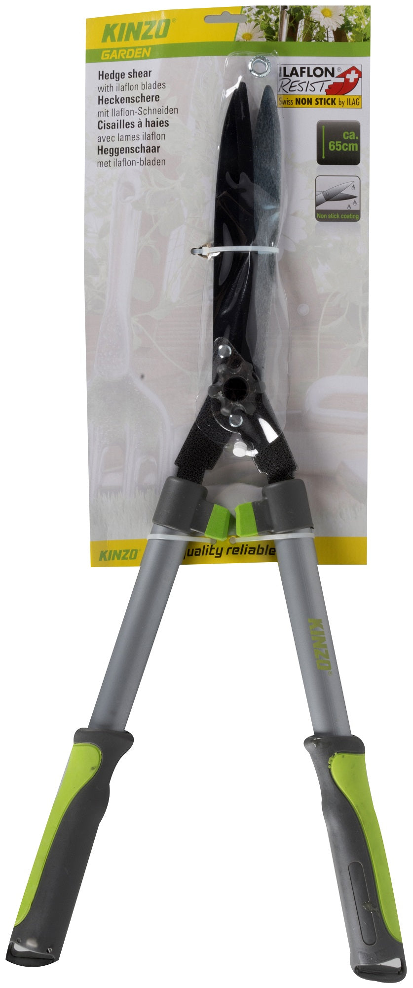 Kinzo Heggenschaar - 65Cm - Met Llaflon Bladen - Extra Sterk - Roestbestendig - Non-Stick Bladen - Grijs/Groen