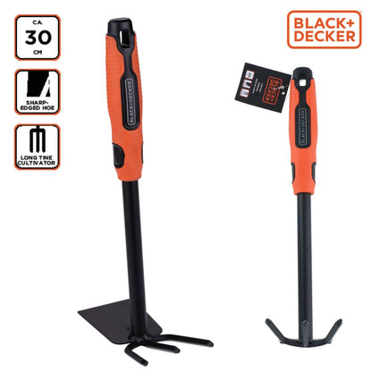 Black+Decker Dubbele Schoffel - 3 Pinnen En Hak - 30 Cm - Ergonomisch Handvat - Zwart/ Oranje