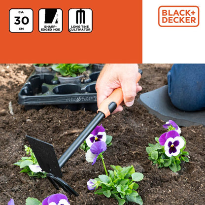 Black+Decker Dubbele Schoffel - 3 Pinnen En Hak - 30 Cm - Ergonomisch Handvat - Zwart/ Oranje