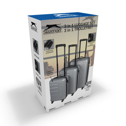 Slazenger Kofferset 3 Delig - Kofferset Met Handbagage Trolley, Grote Koffer En Ruimbagage Koffer - Hardcase Koffer Set - S, M En Grote Reiskoffer Met Wielen - Cijferslot Met 3-Cijferige Code - Grijs