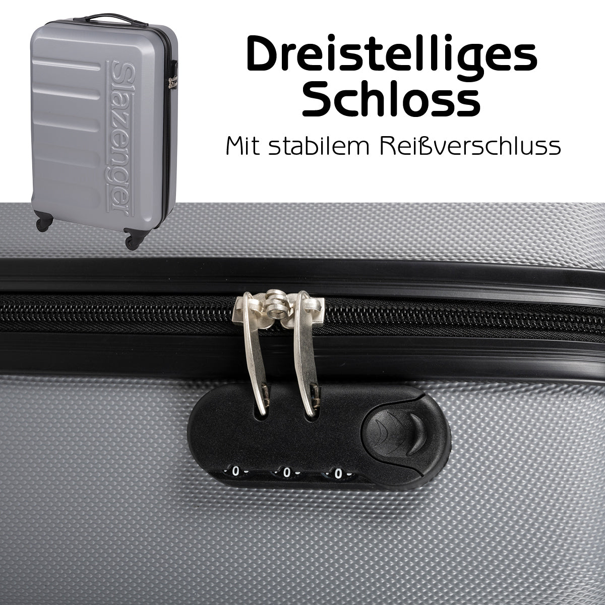 Slazenger Kofferset 3 Delig - Kofferset Met Handbagage Trolley, Grote Koffer En Ruimbagage Koffer - Hardcase Koffer Set - S, M En Grote Reiskoffer Met Wielen - Cijferslot Met 3-Cijferige Code - Grijs