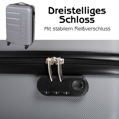 Slazenger Kofferset 3 Delig - Kofferset Met Handbagage Trolley, Grote Koffer En Ruimbagage Koffer - Hardcase Koffer Set - S, M En Grote Reiskoffer Met Wielen - Cijferslot Met 3-Cijferige Code - Grijs