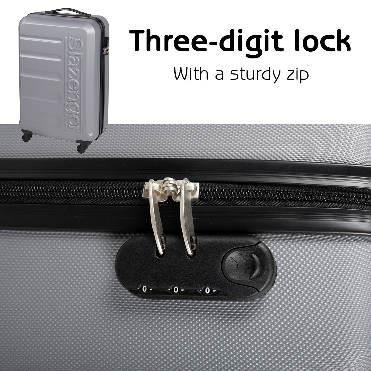 Slazenger Kofferset 3 Delig - Kofferset Met Handbagage Trolley, Grote Koffer En Ruimbagage Koffer - Hardcase Koffer Set - S, M En Grote Reiskoffer Met Wielen - Cijferslot Met 3-Cijferige Code - Grijs