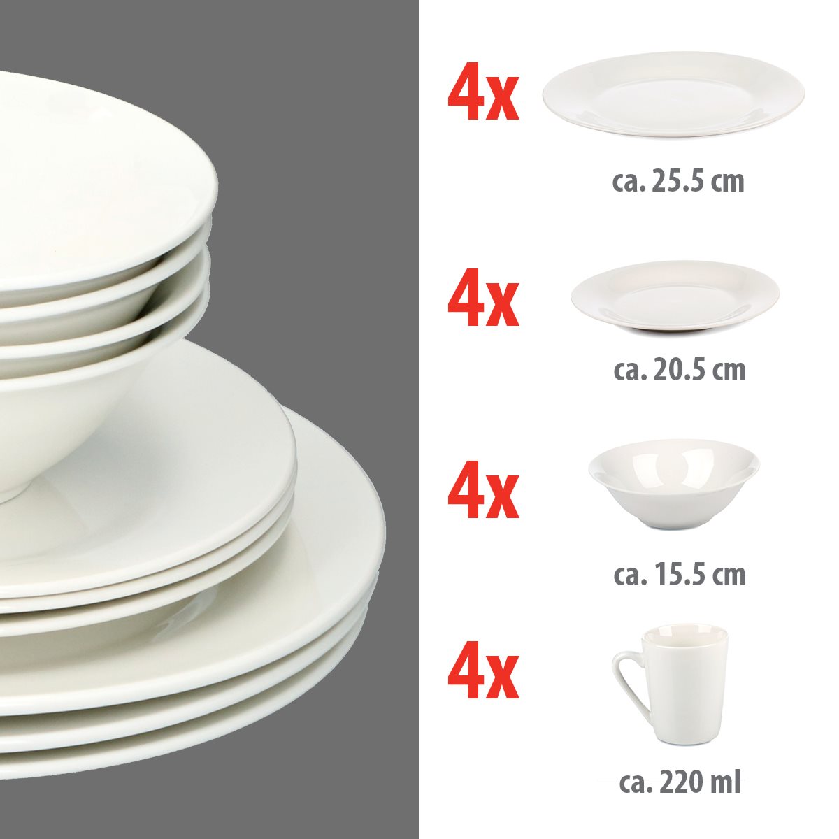 Dinerset 16Pcs Wit Sw