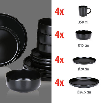 Dinner Set Black 16Pcs