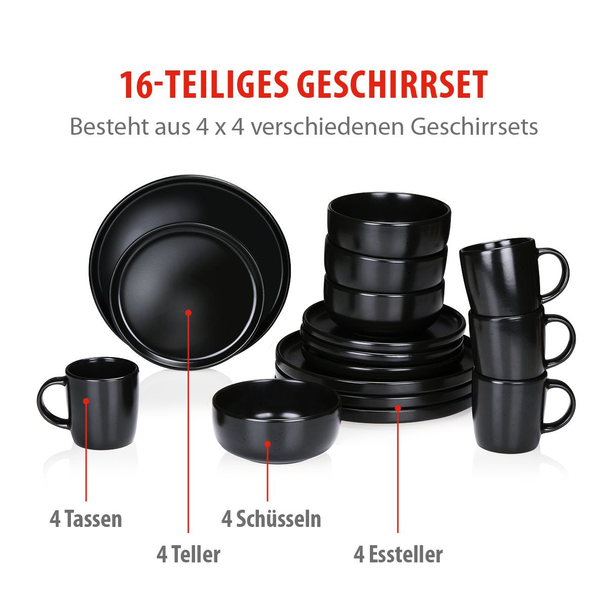 Dinner Set Black 16Pcs