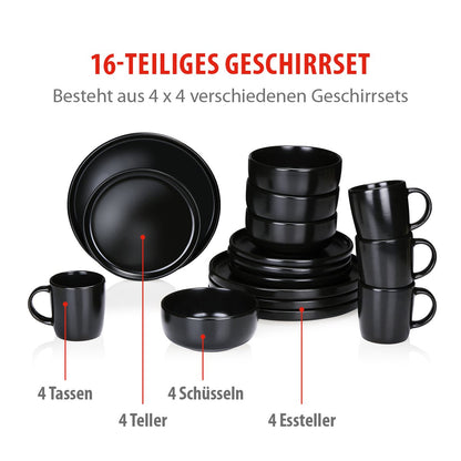Dinner Set Black 16Pcs