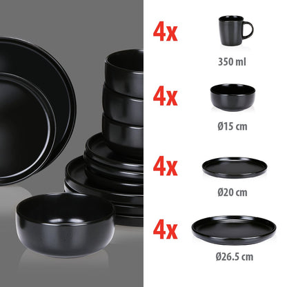 Dinner Set Black 16Pcs