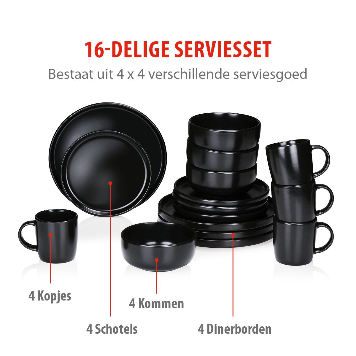 Dinner Set Black 16Pcs