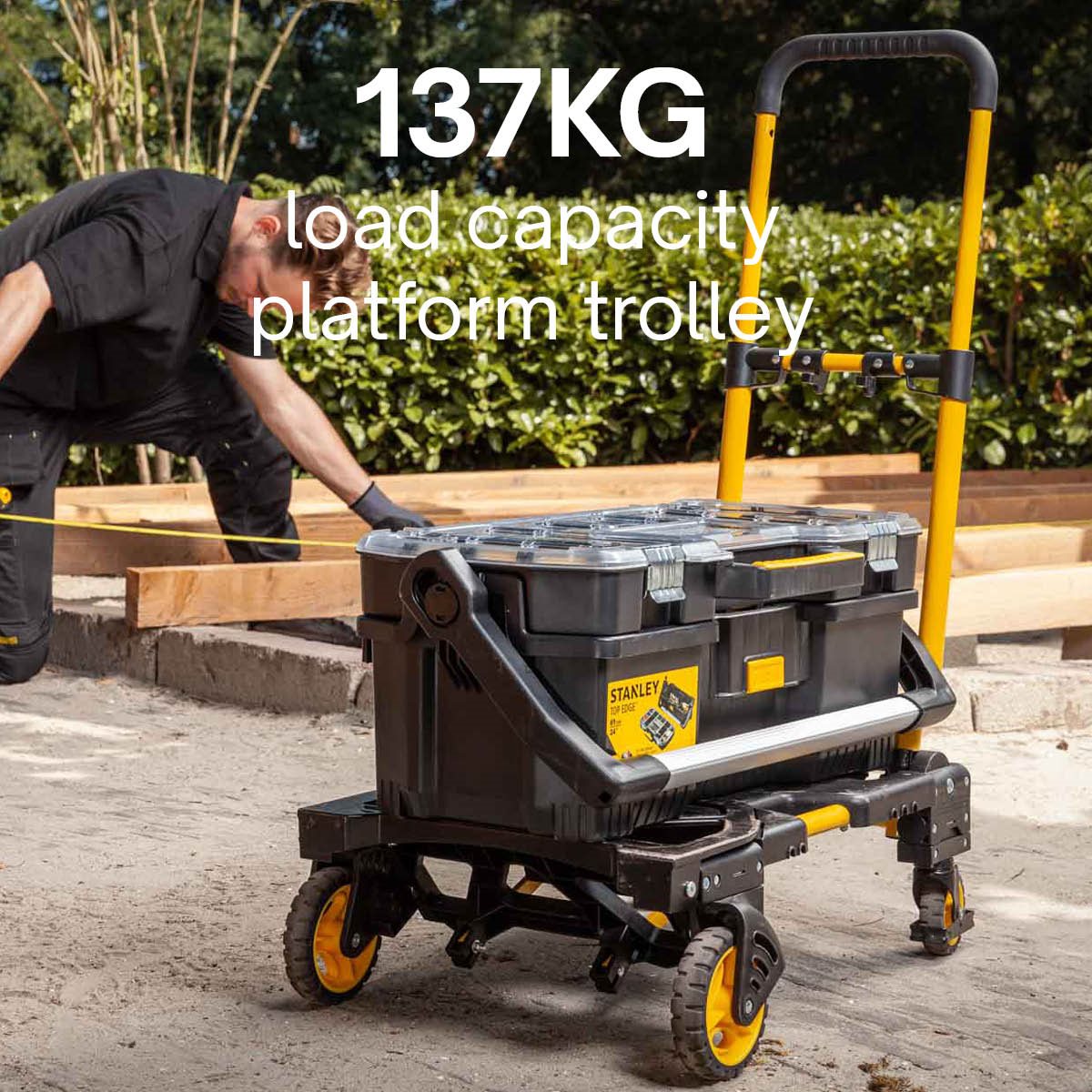 Stanley 2-In-1 Steekwagen En Transportkar - Sxwtd-Ft585 - Laadcapaciteit Tot 137 Kg - Opvouwbare Plateauwagen - Multifunctioneel - Zwart/Geel