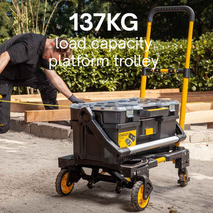 Stanley 2-In-1 Steekwagen En Transportkar - Sxwtd-Ft585 - Laadcapaciteit Tot 137 Kg - Opvouwbare Plateauwagen - Multifunctioneel - Zwart/Geel