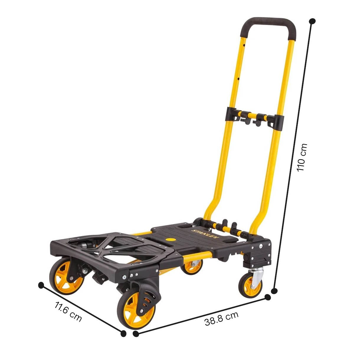 Stanley 2-In-1 Steekwagen En Transportkar - Sxwtd-Ft585 - Laadcapaciteit Tot 137 Kg - Opvouwbare Plateauwagen - Multifunctioneel - Zwart/Geel
