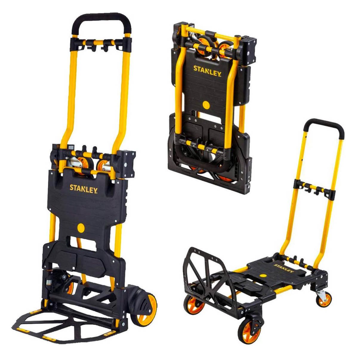 Stanley 2-In-1 Steekwagen En Transportkar - Sxwtd-Ft585 - Laadcapaciteit Tot 137 Kg - Opvouwbare Plateauwagen - Multifunctioneel - Zwart/Geel