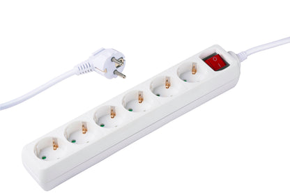 Socket 6 Way With Switch 1.4M Wht