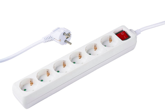Socket 6 Way With Switch 1.4M Wht