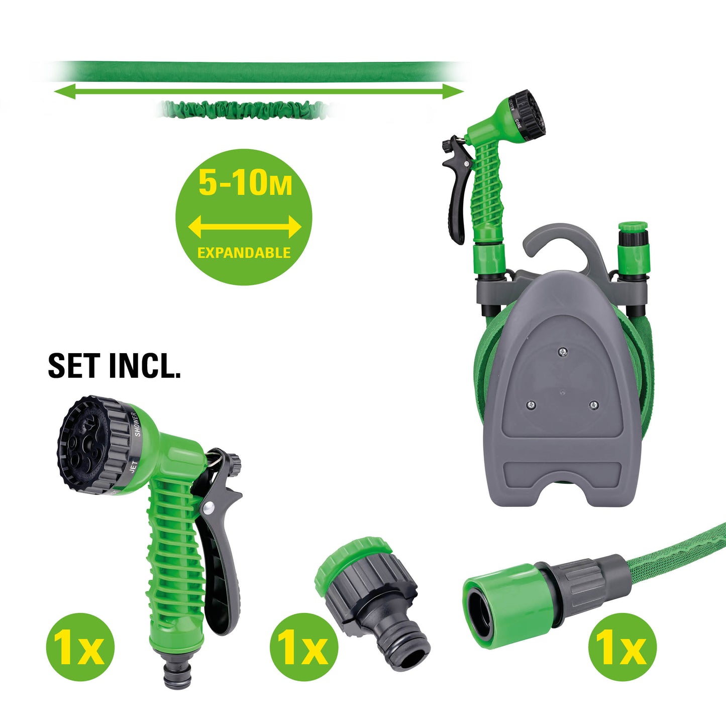 Garden Hose 5-10M W/Rack