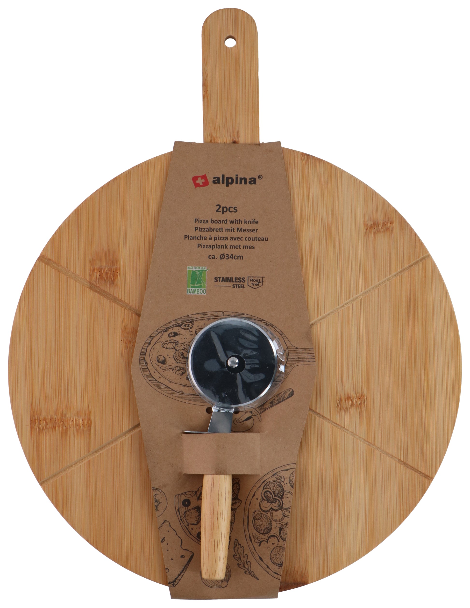 Pizza Board Ø34Cm W/Knife 2Pc