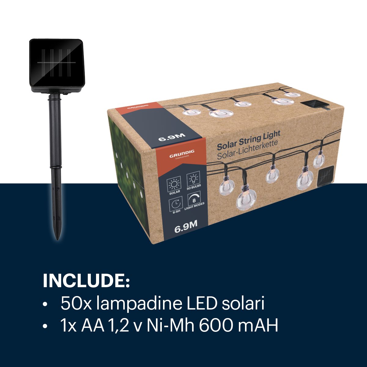 Grundig Solar Lichtsnoer 50Led - Met Led-Verlichting - Zonne-Energie - Kunststof