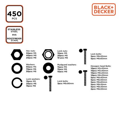 Bolts&Nuts Set, 450Pcs Ass Ss