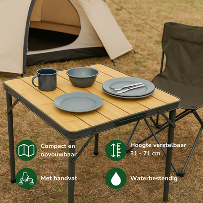Camp Active Campe Active Campingtafel Inklapbaar - Inklaptafel - Opvouwbare Tafel - Vouwtafel - Inklapbare Tafel - In Hoogte Verstelbaar- 75 X 55 X 31 - 71 Cm - Bamboe En Aluminium