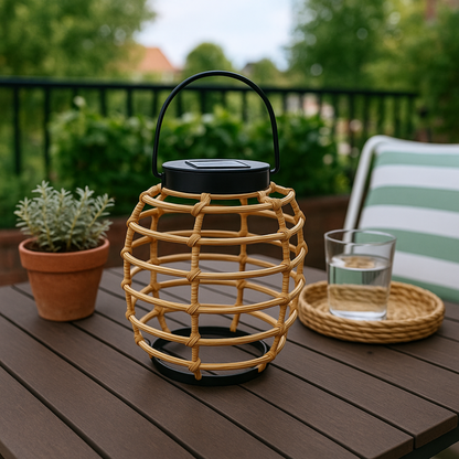 Solar Lantern Bamboo Look
