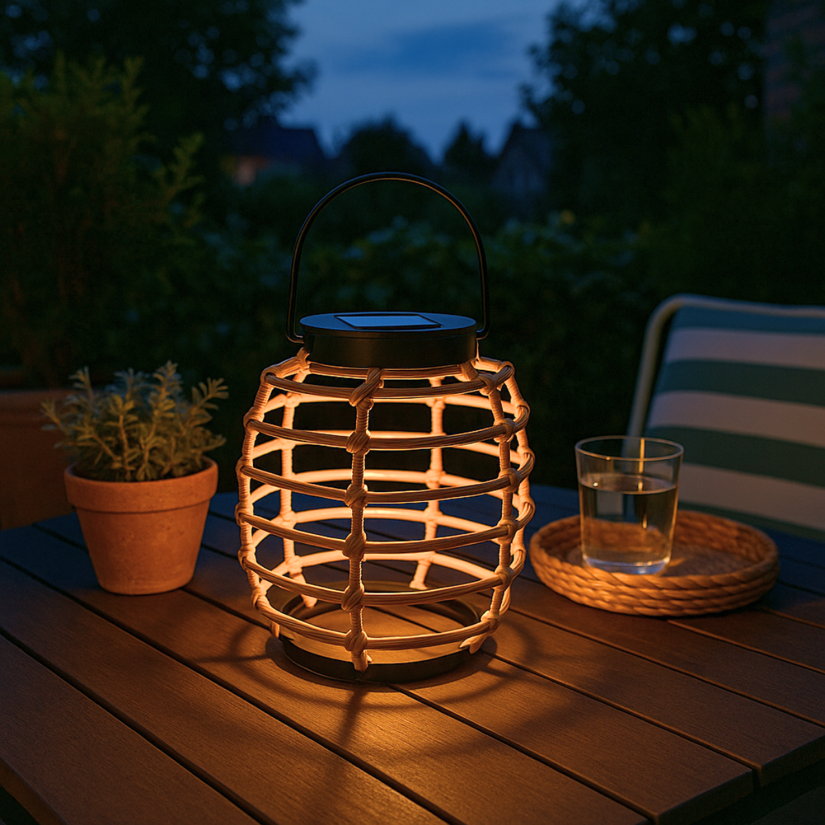 Solar Lantern Bamboo Look
