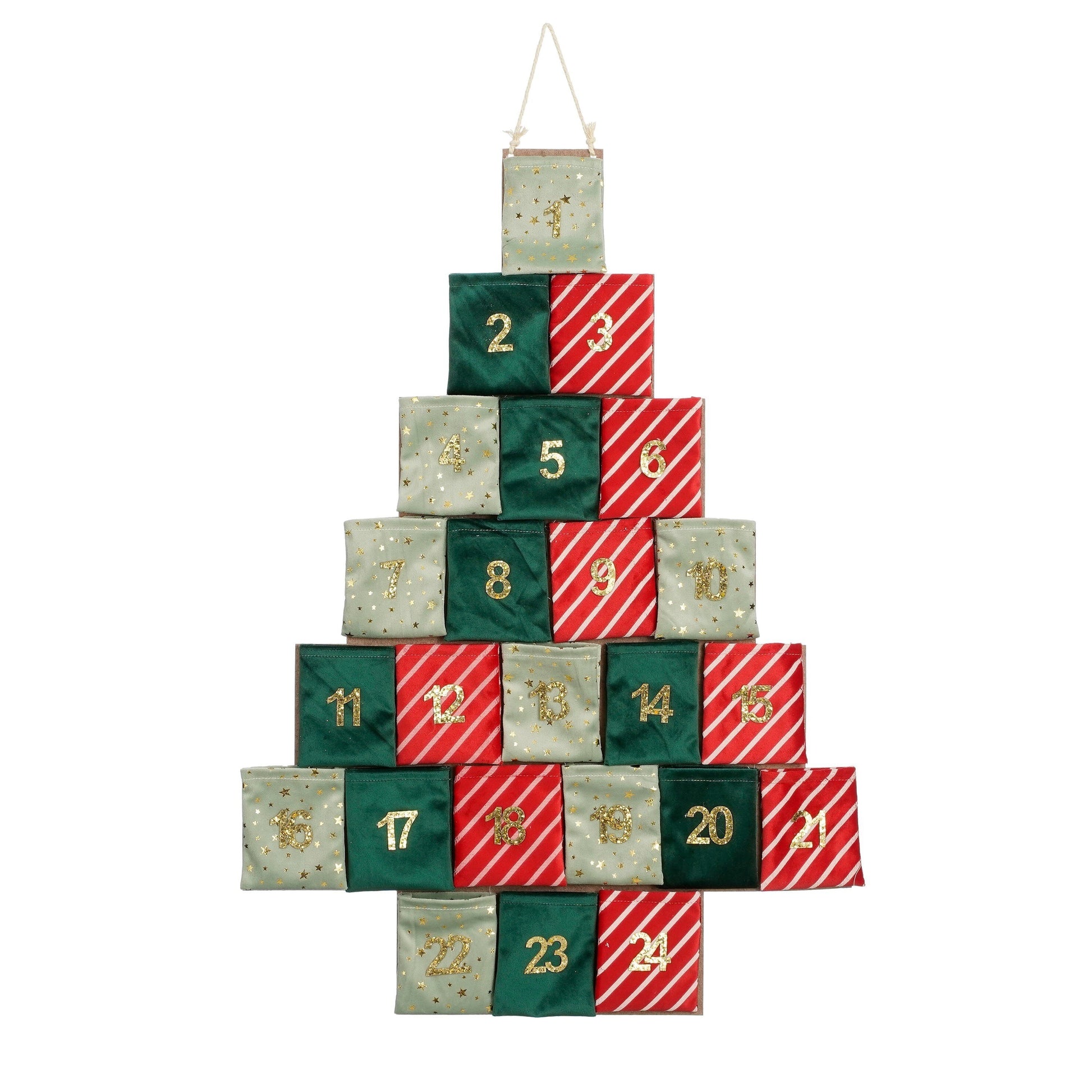 Advent Calendar - L72 X W1 X H51 Cm - Felt - Green, Red