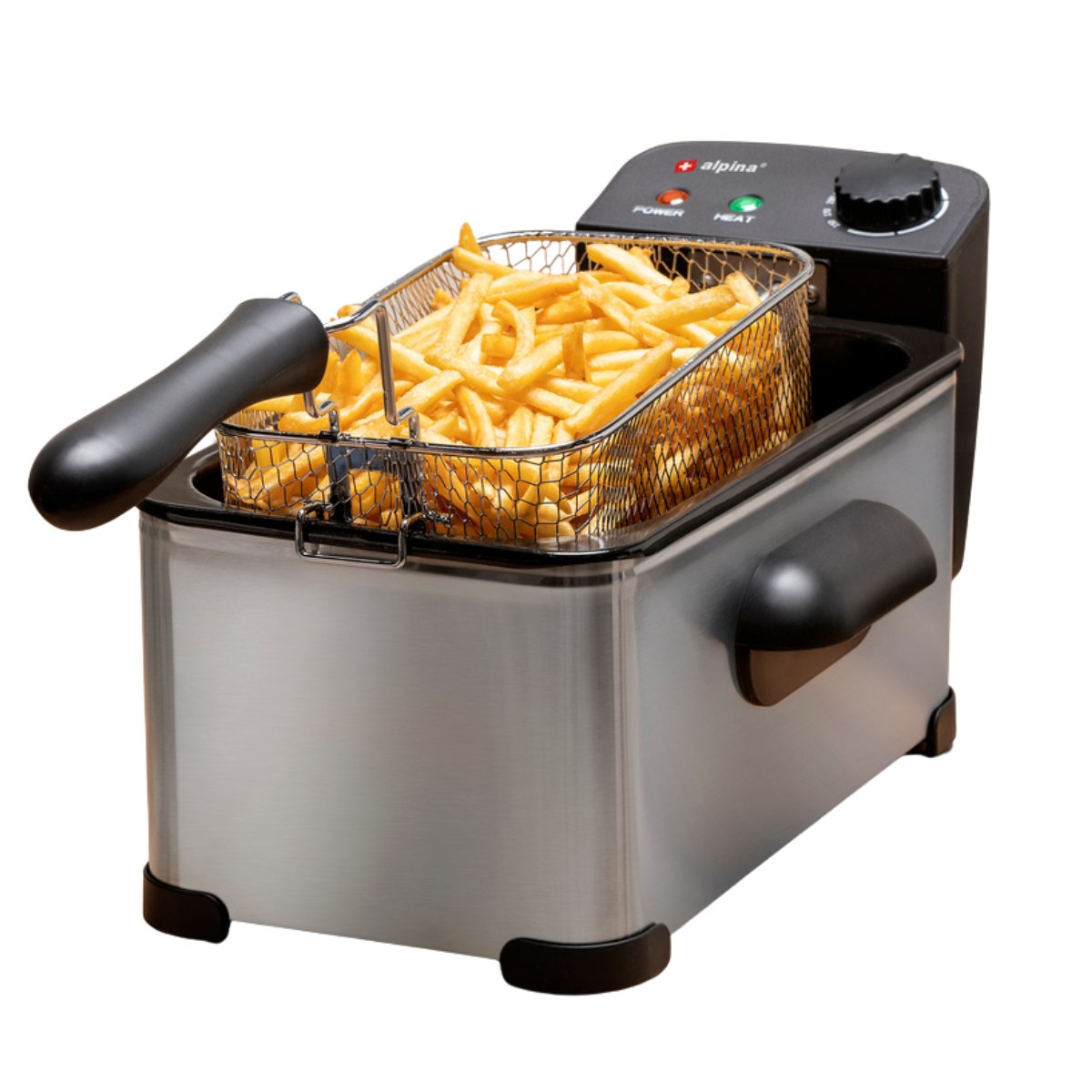 Alpina Frituurpan 3 Liter - Friteuse Met Instelbare Thermostaat - Frituur Met Uitneembare Mand - Frietpan 2000W - 32,3 X 20,5 X 18,9 Cm - Rvs