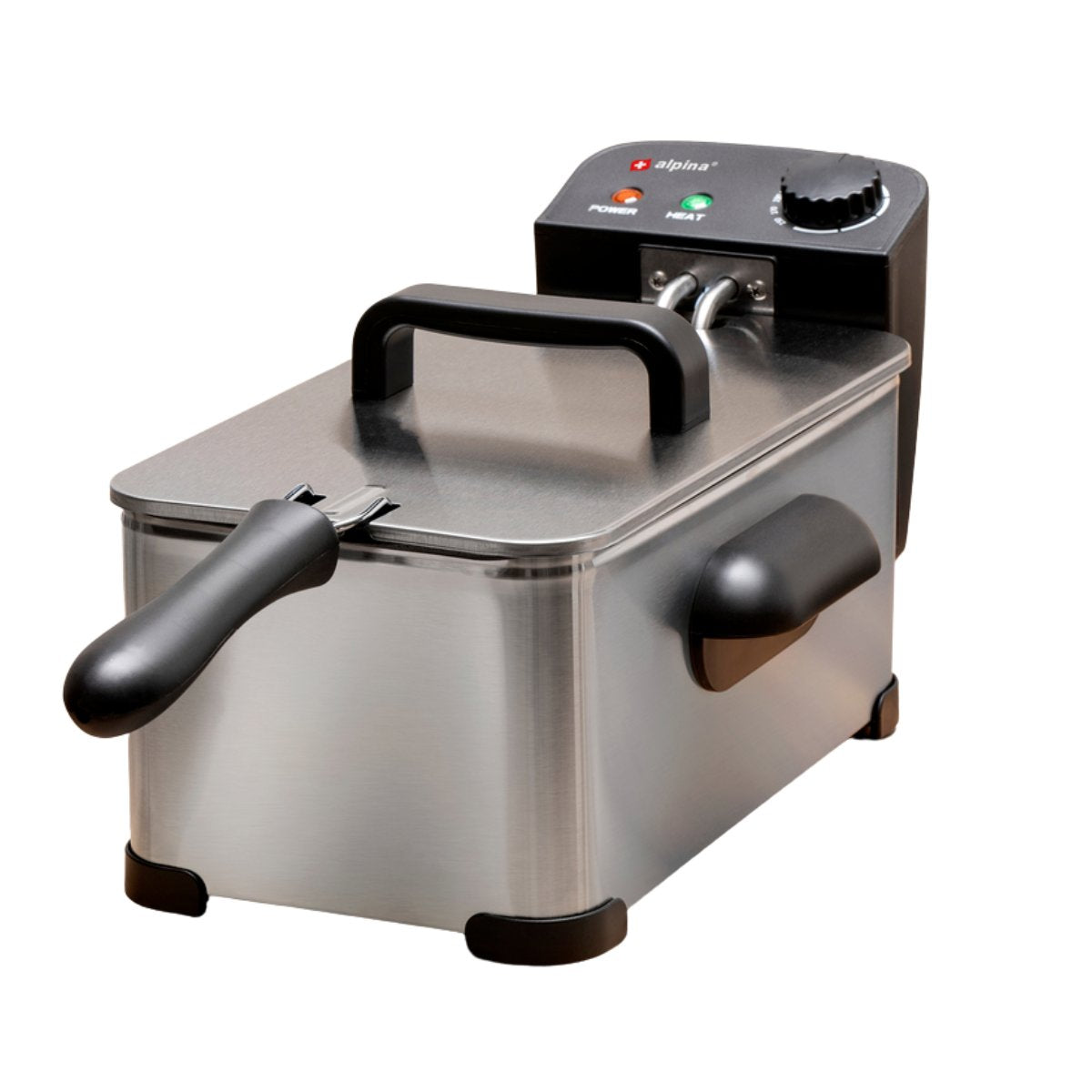 Alpina Frituurpan 3 Liter - Friteuse Met Instelbare Thermostaat - Frituur Met Uitneembare Mand - Frietpan 2000W - 32,3 X 20,5 X 18,9 Cm - Rvs