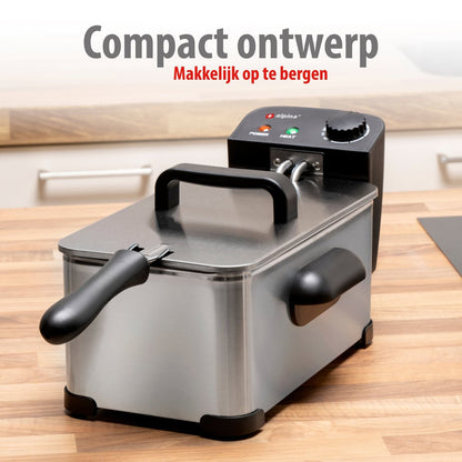 Alpina Frituurpan 3 Liter - Friteuse Met Instelbare Thermostaat - Frituur Met Uitneembare Mand - Frietpan 2000W - 32,3 X 20,5 X 18,9 Cm - Rvs