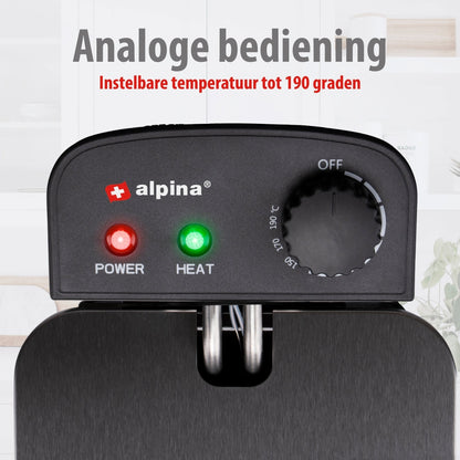 Alpina Frituurpan 3 Liter - Friteuse Met Instelbare Thermostaat - Frituur Met Uitneembare Mand - Frietpan 2000W - 32,3 X 20,5 X 18,9 Cm - Rvs
