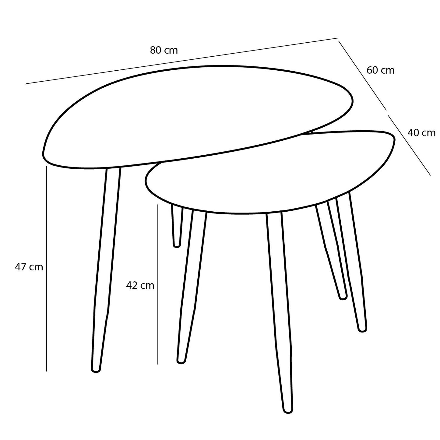 Side Table Black Set Of 2 - L80Xw60Xh47Cm