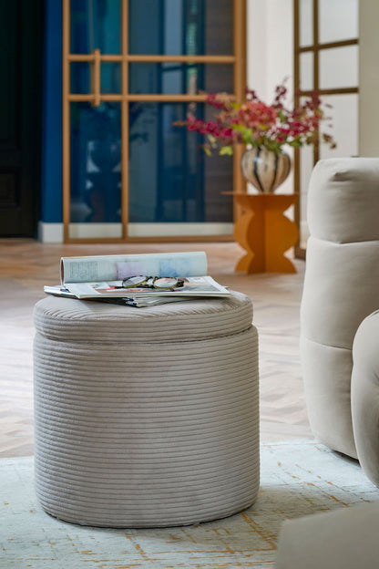 Pouffe With Storage - H41 X Ø42 Cm - Off-White